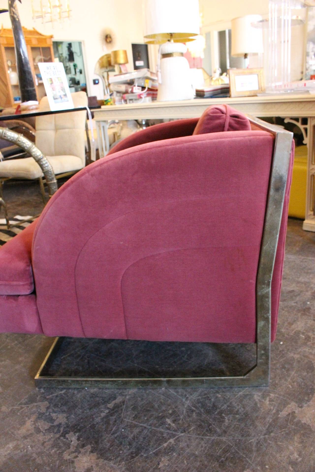 Pair of Pink 1970s Disco Chairs in the Style of Milo Baughman 1