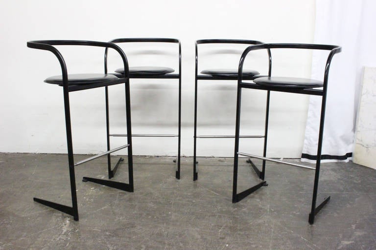 Leather Pair of Barstools by Toshiyuki Kita for ICF by Atelier