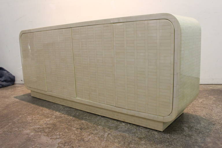 Inlay Bone Waterfall Credenza by Enrique Garcel in Style of Karl Springer In Good Condition In Dallas, TX