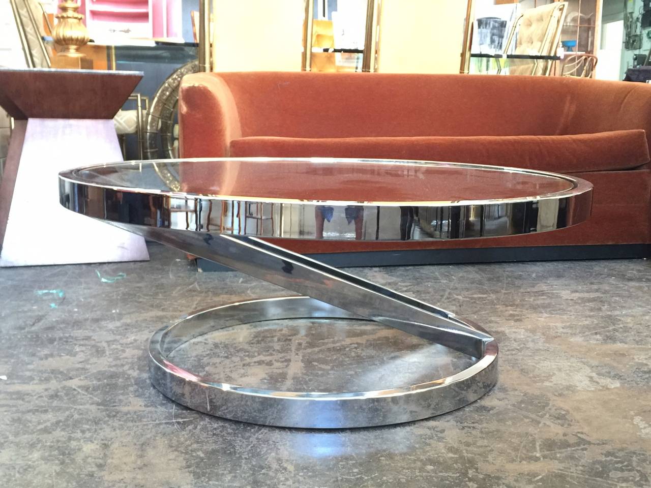 Round Modern Chrome Coffee Table in the Style of Milo Baughman at 1stDibs