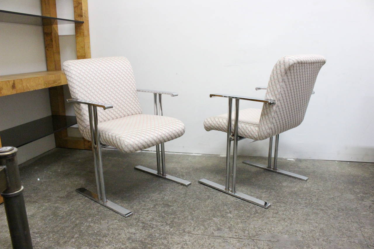 Modern Pair of Chrome Armchairs by Directional