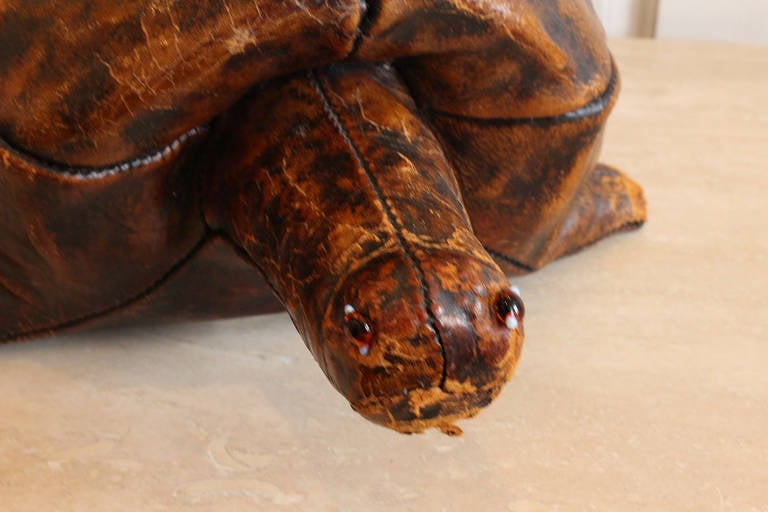 English Leather Tortoise Footstool by Dimitri Omersa for Abercrombie & Fitch 1