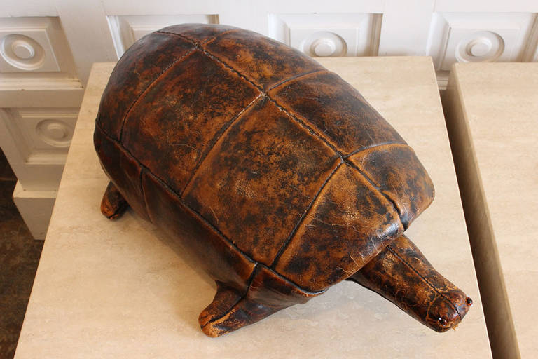 English Leather Tortoise Footstool by Dimitri Omersa for Abercrombie & Fitch In Good Condition In Dallas, TX
