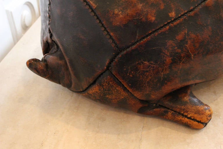 Mid-20th Century English Leather Tortoise Footstool by Dimitri Omersa for Abercrombie & Fitch
