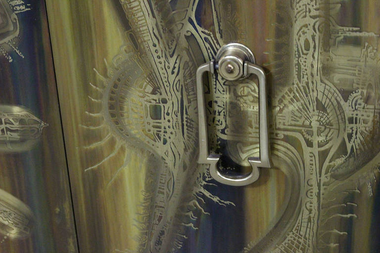 Acid Etched Brass Credenza By Bernard Rohne For Mastercraft At 1stdibs