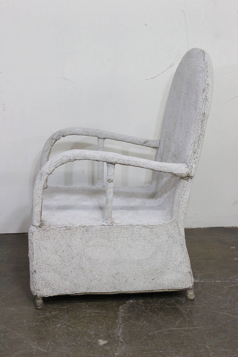 Pair of Nigerian Beaded White Chairs 5