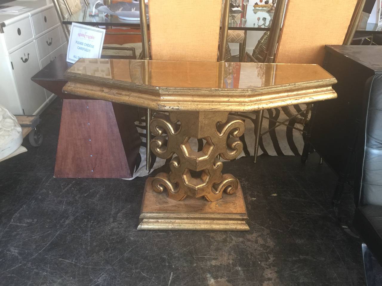 Gilt Hollywood Regency Gilded Console Table in the Style of James Mont