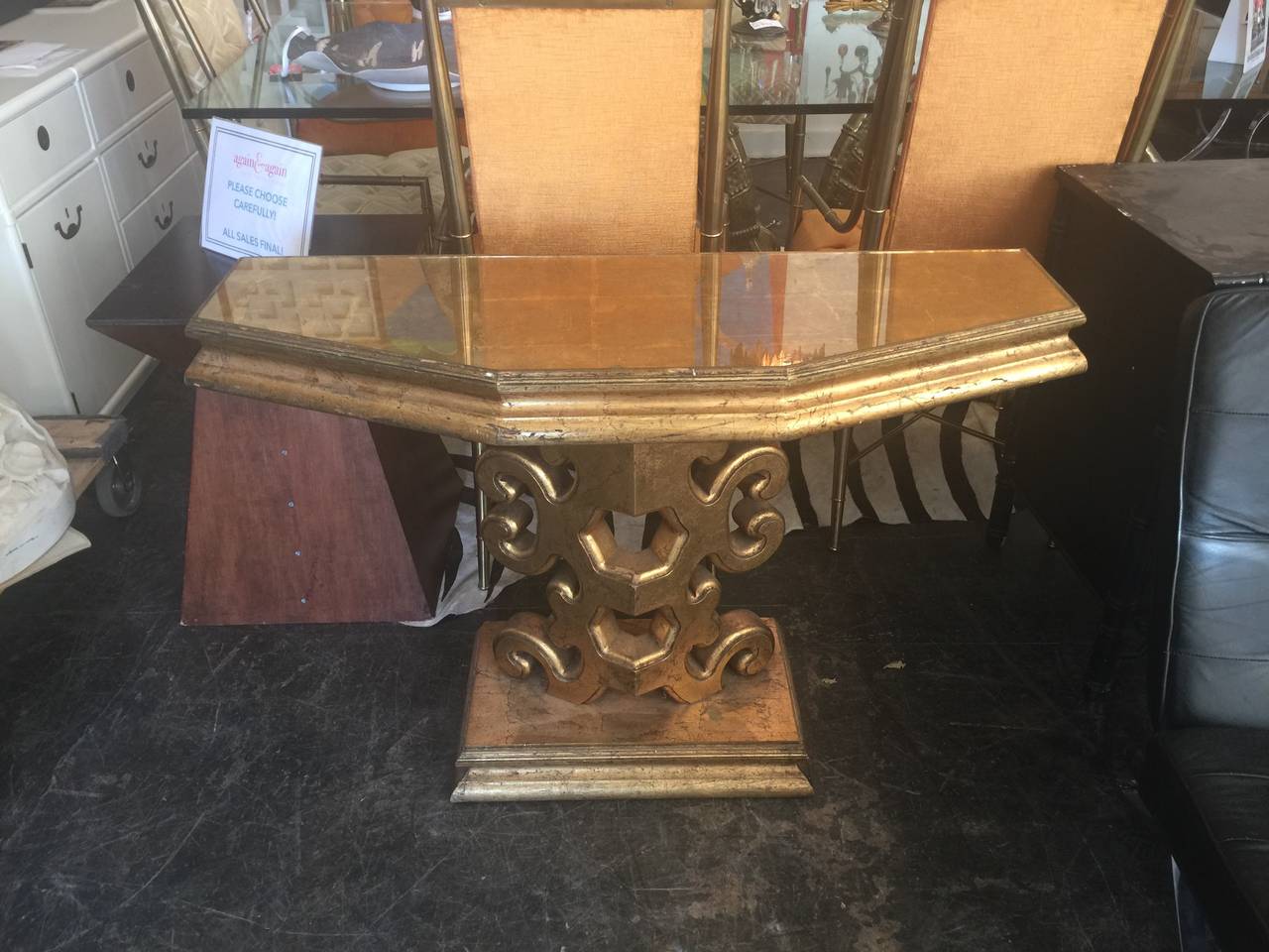 Hollywood Regency Gilded Console Table in the Style of James Mont In Good Condition In Dallas, TX