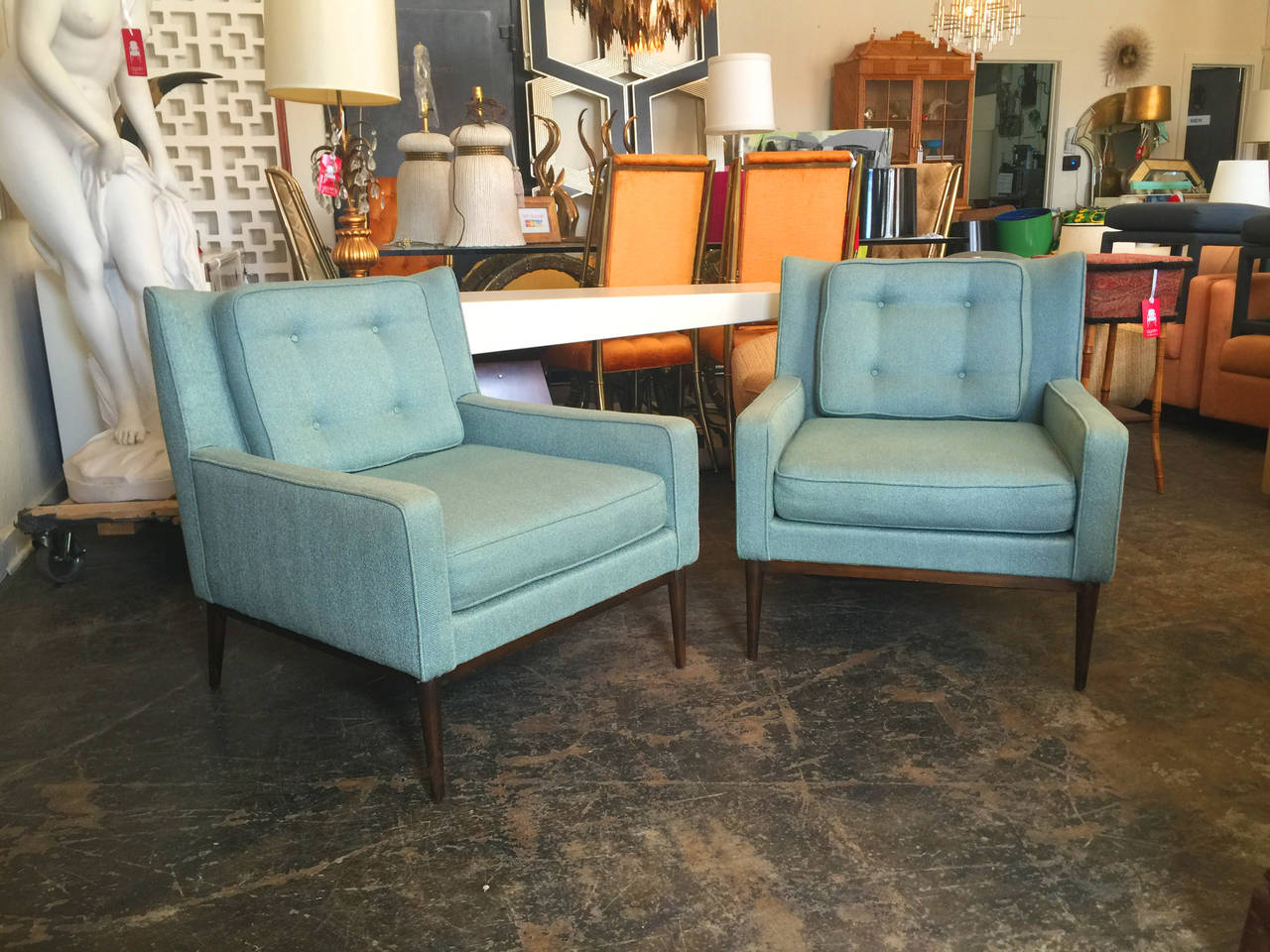 20th Century Pair Blue Lounge Chairs by Paul McCobb