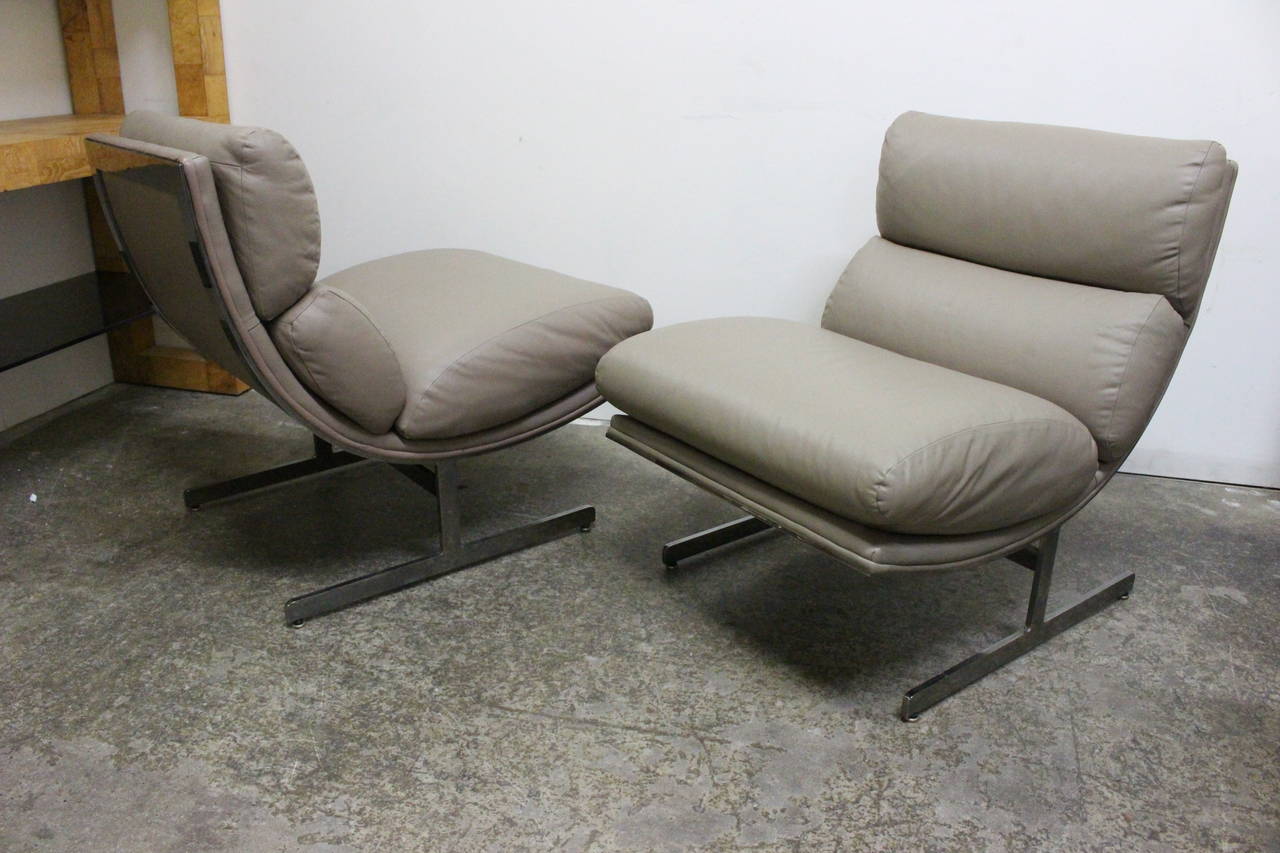 Chrome Pair of Leather Chairs by Kipp Stewart for Directional