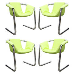 Set of Four (4) 1970s Tubular Chrome Cantilever Chairs