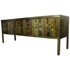 Acid Etched Brass Credenza by Bernard Rohne for Mastercraft