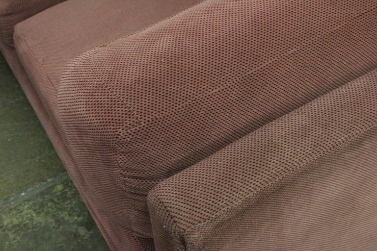 L-shaped sectional sofa in the style of Milo Baughman. Upholstery is in good condition and could be cleaned, but recommend new upholstery. dimensions: 99