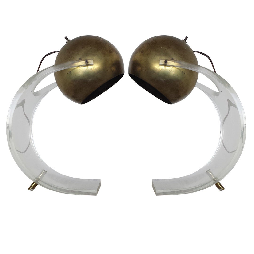 Pair Lucite and Brass Eyeball Lamps by Lightolier at 1stDibs