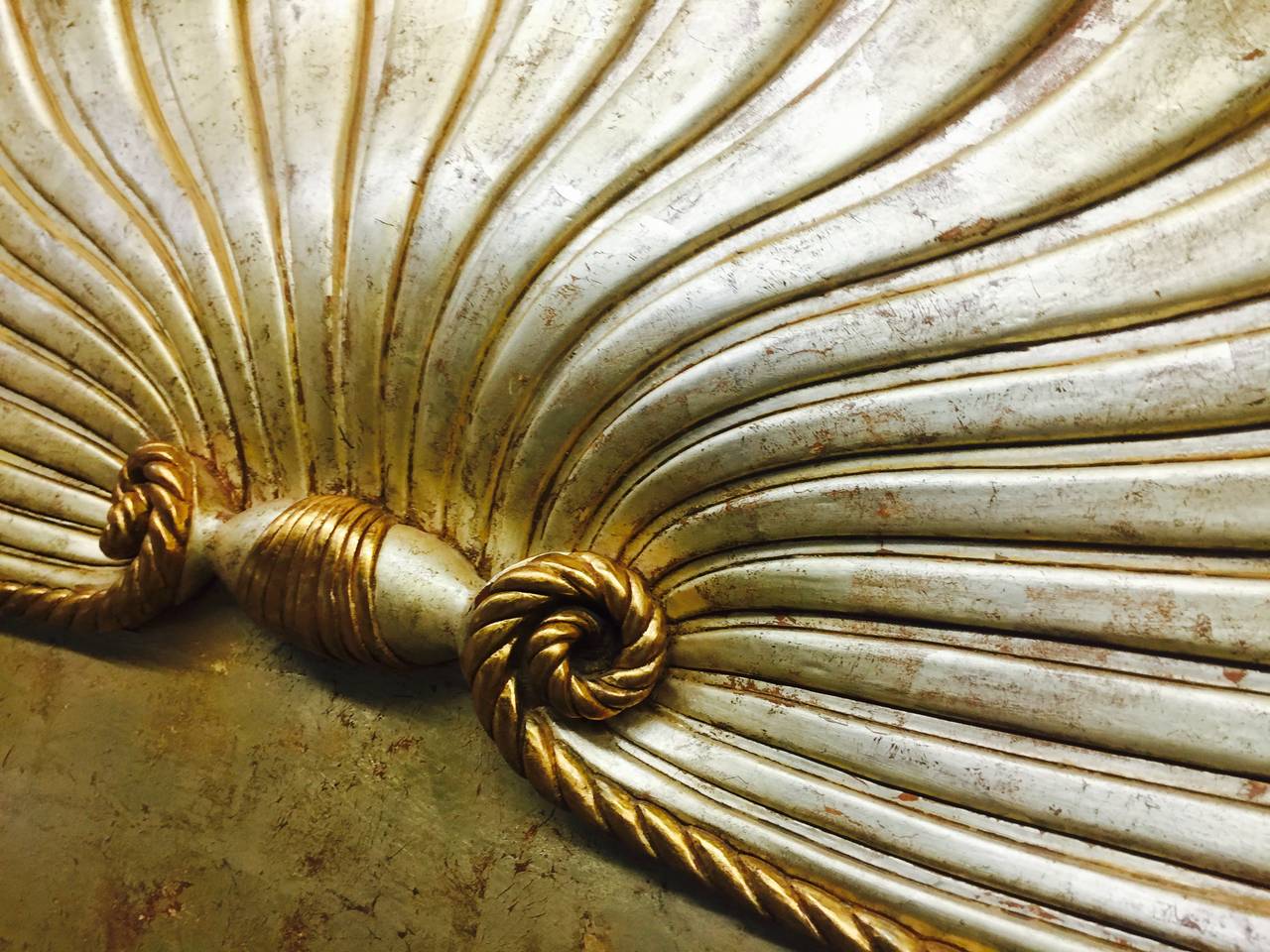 20th Century King-Size Gilded Hollywood Regency Clam Shell Headboard