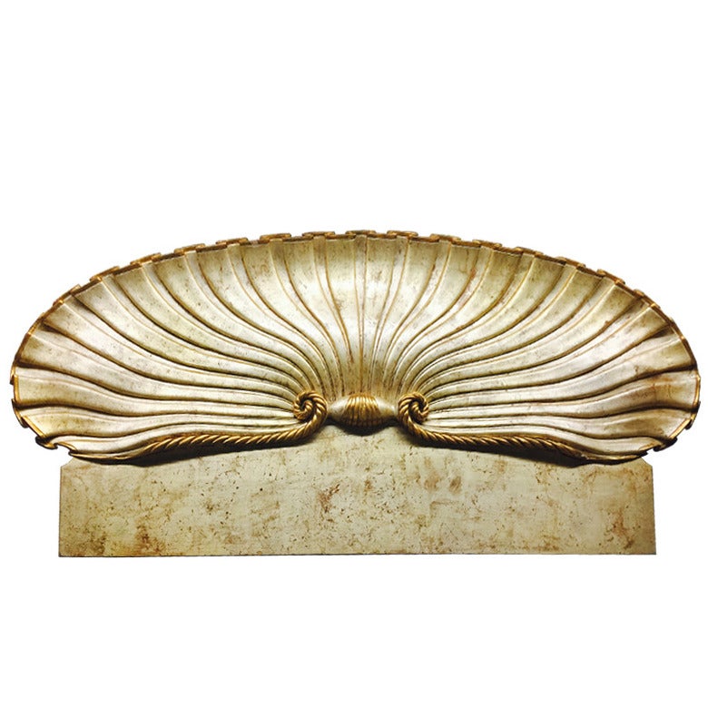 King-Size Gilded Hollywood Regency Clam Shell Headboard