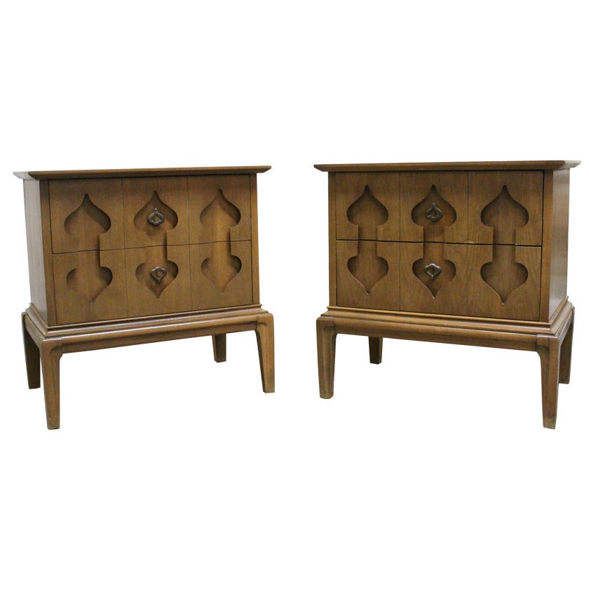 Pair Moroccan Style Hollywood Regency Nightstands by United