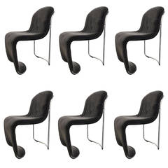 Set of 6 Italian Black Velvet Dining Chairs