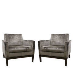 Pair of Modern Taupe/Gray Velvet Armchairs