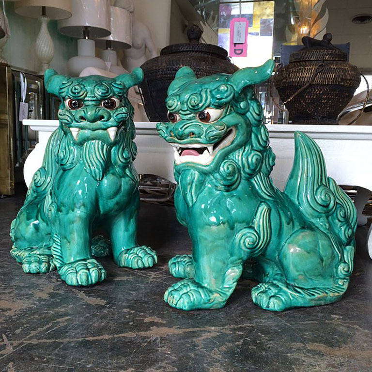 Overscale Pair Turquoise Glazed Foo Dogs For Sale at 1stDibs