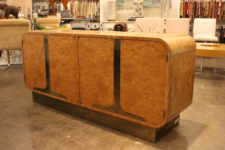 American Burlwood and Brass Credenza by Mastercraft