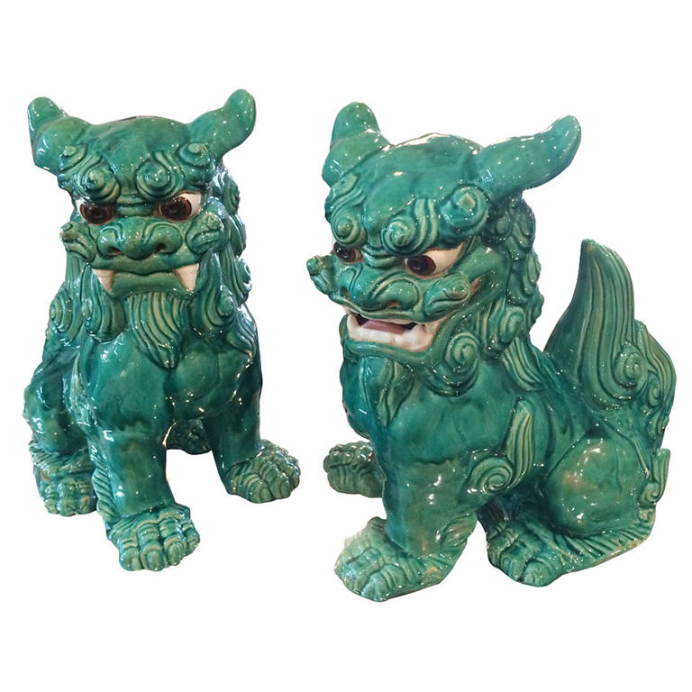 Overscale Pair Turquoise Glazed Foo Dogs For Sale at 1stdibs