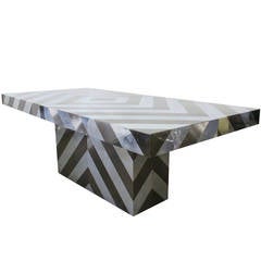Metal Herringbone Dining Table in the Style of Paul Evans