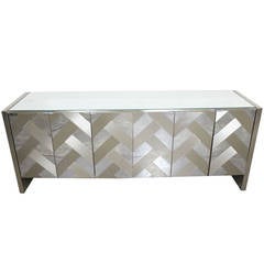 Herringbone Pattern Chrome and Mirrored Credenza by Ello