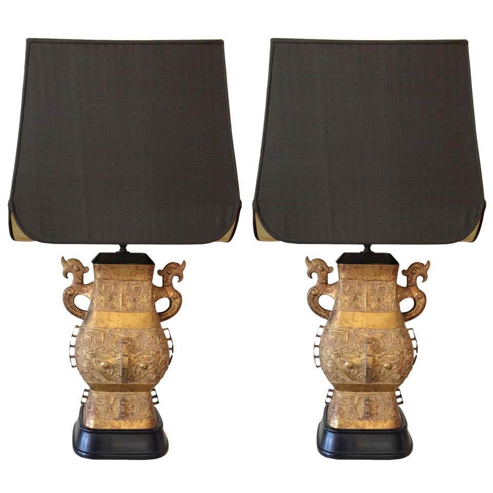 Pair Brass Ming Lamps