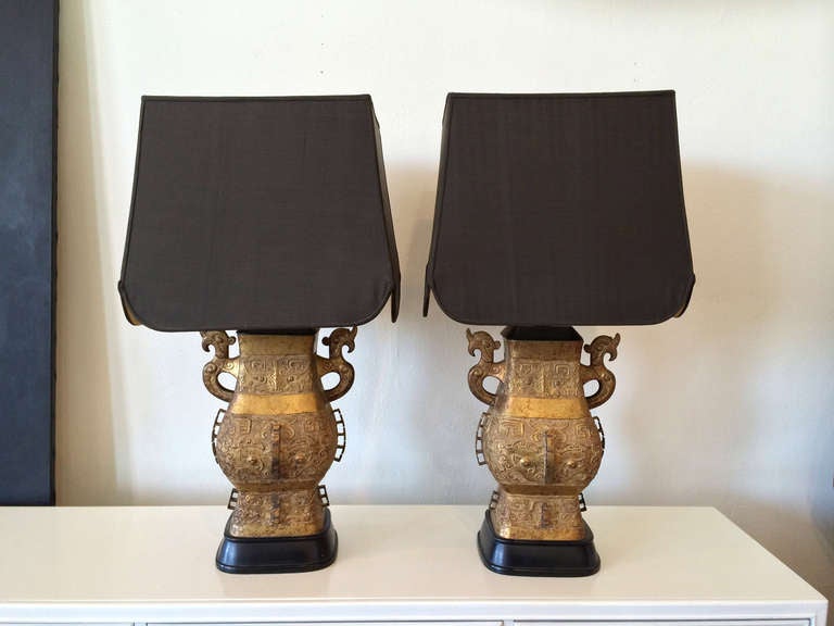 Pair Brass Ming Lamps 1