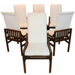 Retro Set of Six Henredon Dining Chairs in Walnut