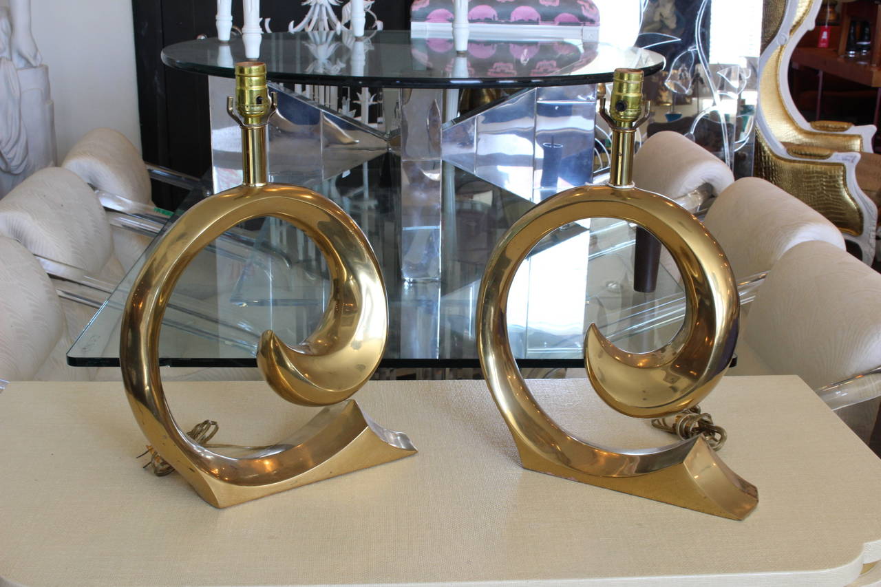 American Pair Pierre Cardin Sculptural Brass Lamps