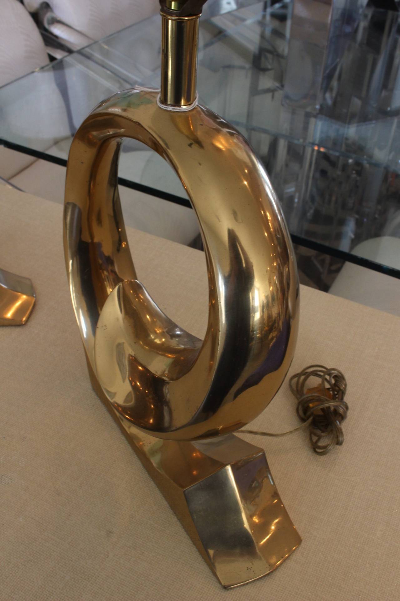 20th Century Pair Pierre Cardin Sculptural Brass Lamps