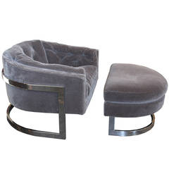 Cantilever Lounge Chair and Ottoman in the style of Milo Baughman