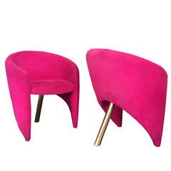 Vintage Pair Three-Legged Pink Chairs in the Style of Kelly Wearstler