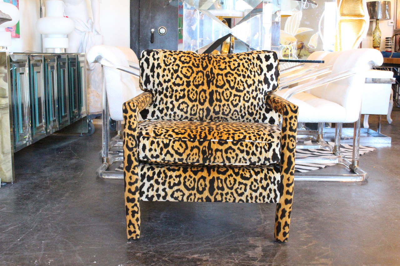 Pair of Leopard Parson Chairs in the Style of Milo Baughman, Custom 2