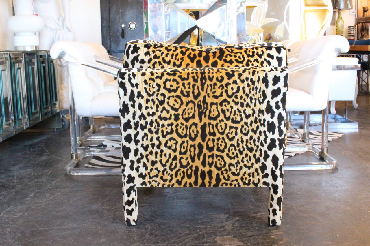 Pair of Leopard Parson Chairs in the Style of Milo Baughman, Custom 1