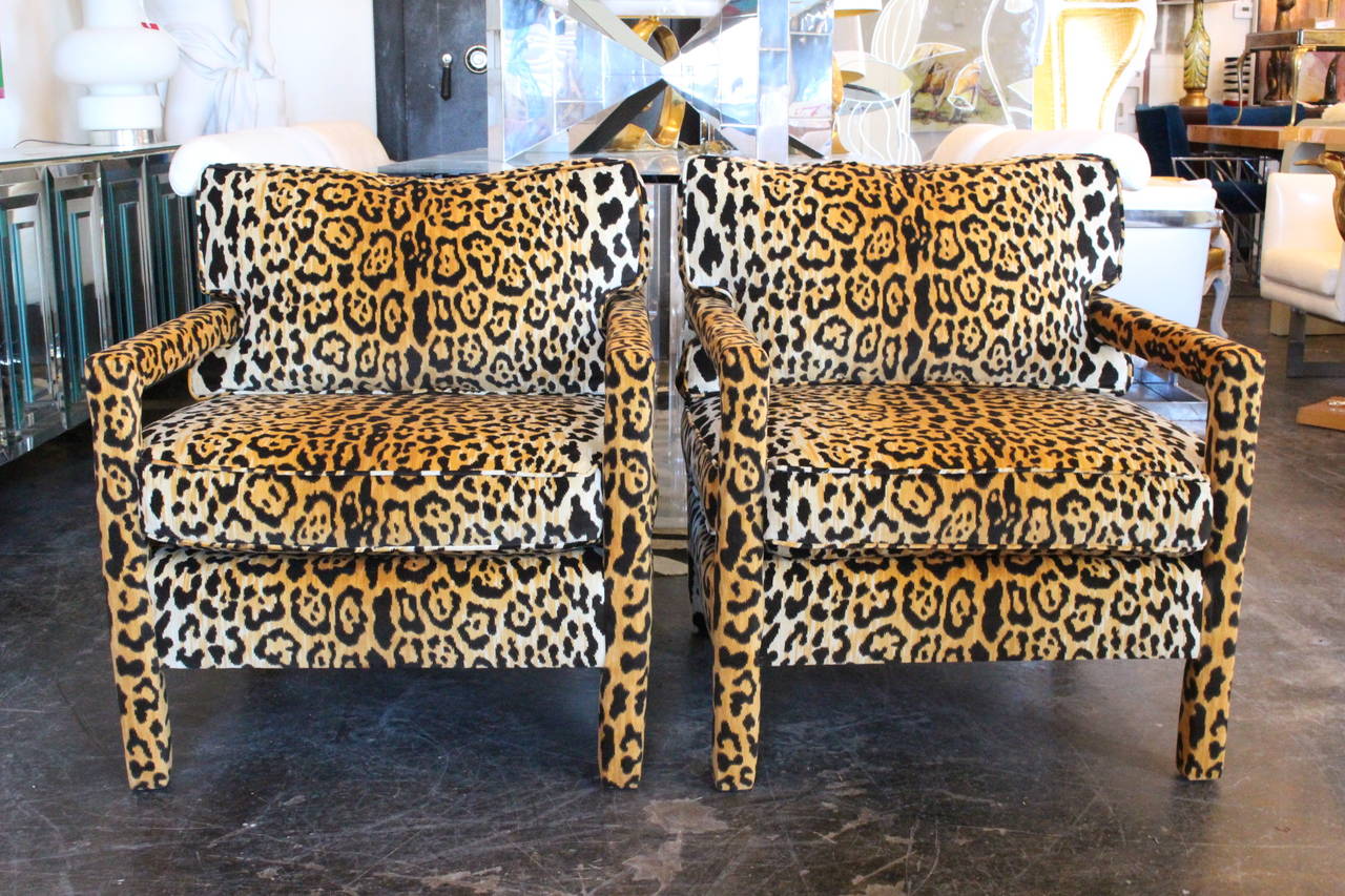 Pair of Leopard Parson Chairs in the Style of Milo Baughman, Custom 3