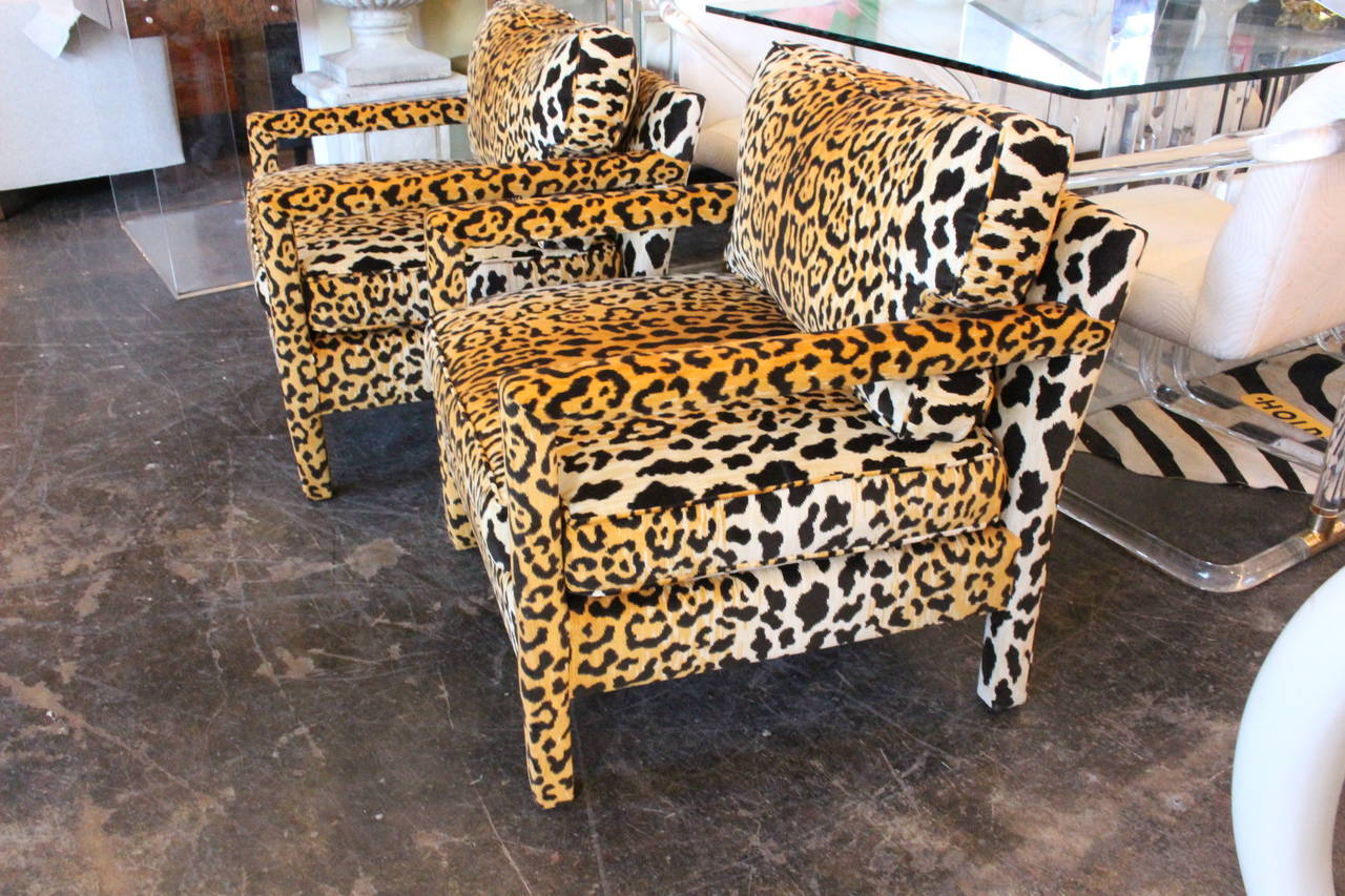 Pair of Leopard Parson Chairs in the Style of Milo Baughman, Custom 5