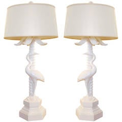 Pair of White Regency Style Herron Lamps by Chapman