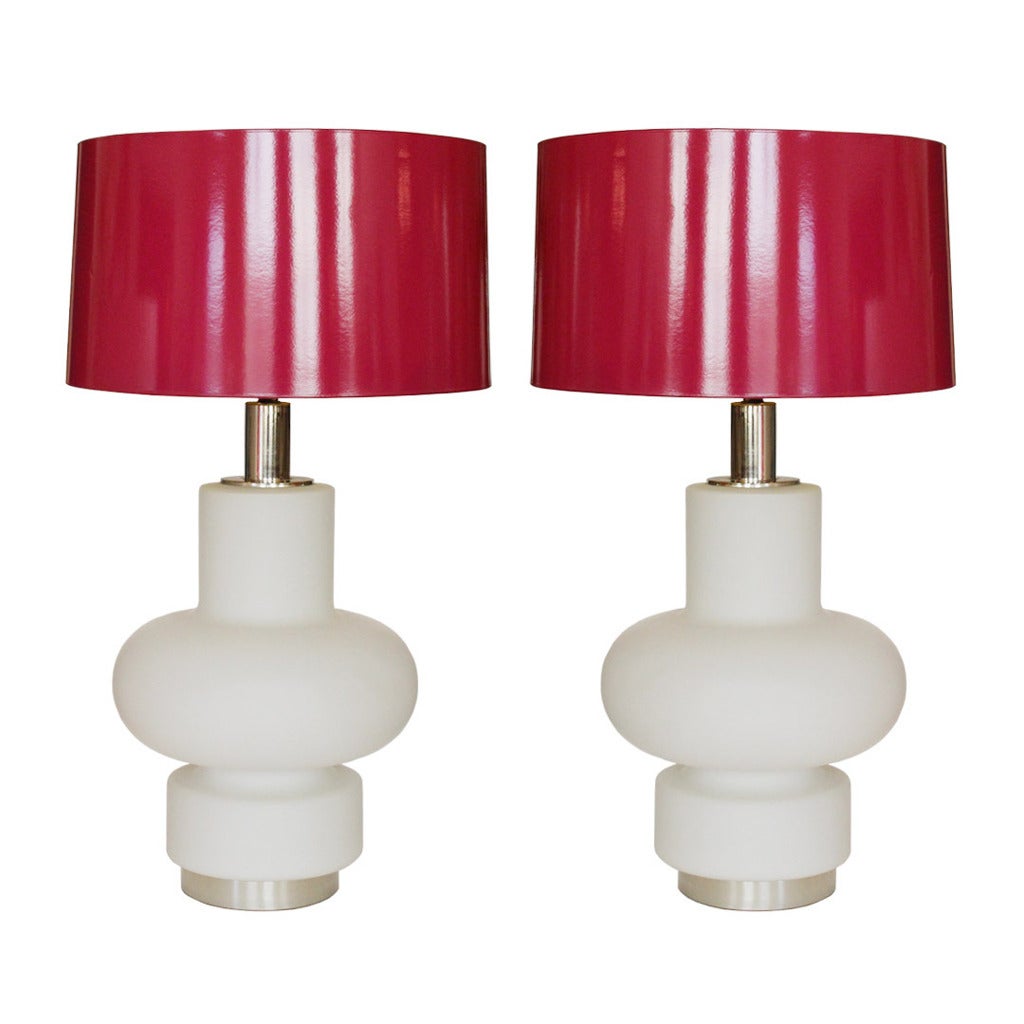 Pair of Bobo Piccoli Frosted White Glass Lamps for Laurel at 1stDibs