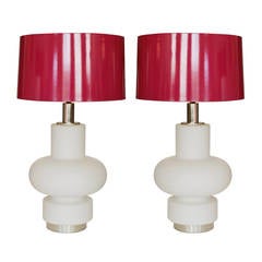Pair of Bobo Piccoli Frosted White Glass Lamps for Laurel