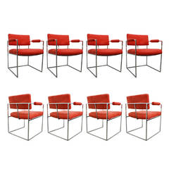 Set of Eight Chrome Milo Baughman Arm Dining Chairs