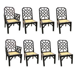 Set of Eight Black Lacquer Chinoiserie Dining Chair