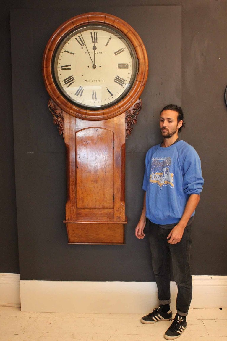 19th Century Huge Oak Casted Victorian Wall Clock  For Sale