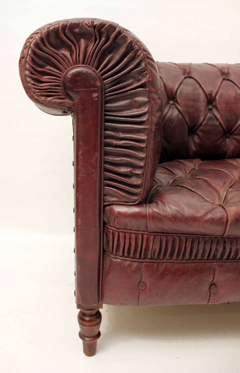 English 19th Century Red Leather Chesterfield Sofa
