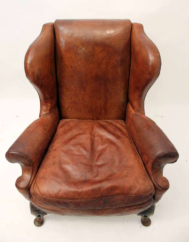 19th Century Leather Wingback Armchair 3