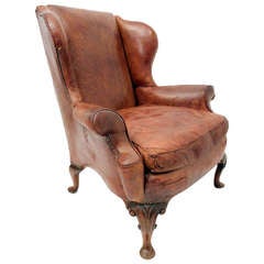 19th Century Leather Wingback Armchair