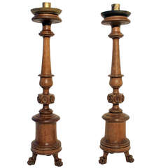 A Pair of 19th Century Oak Candlesticks