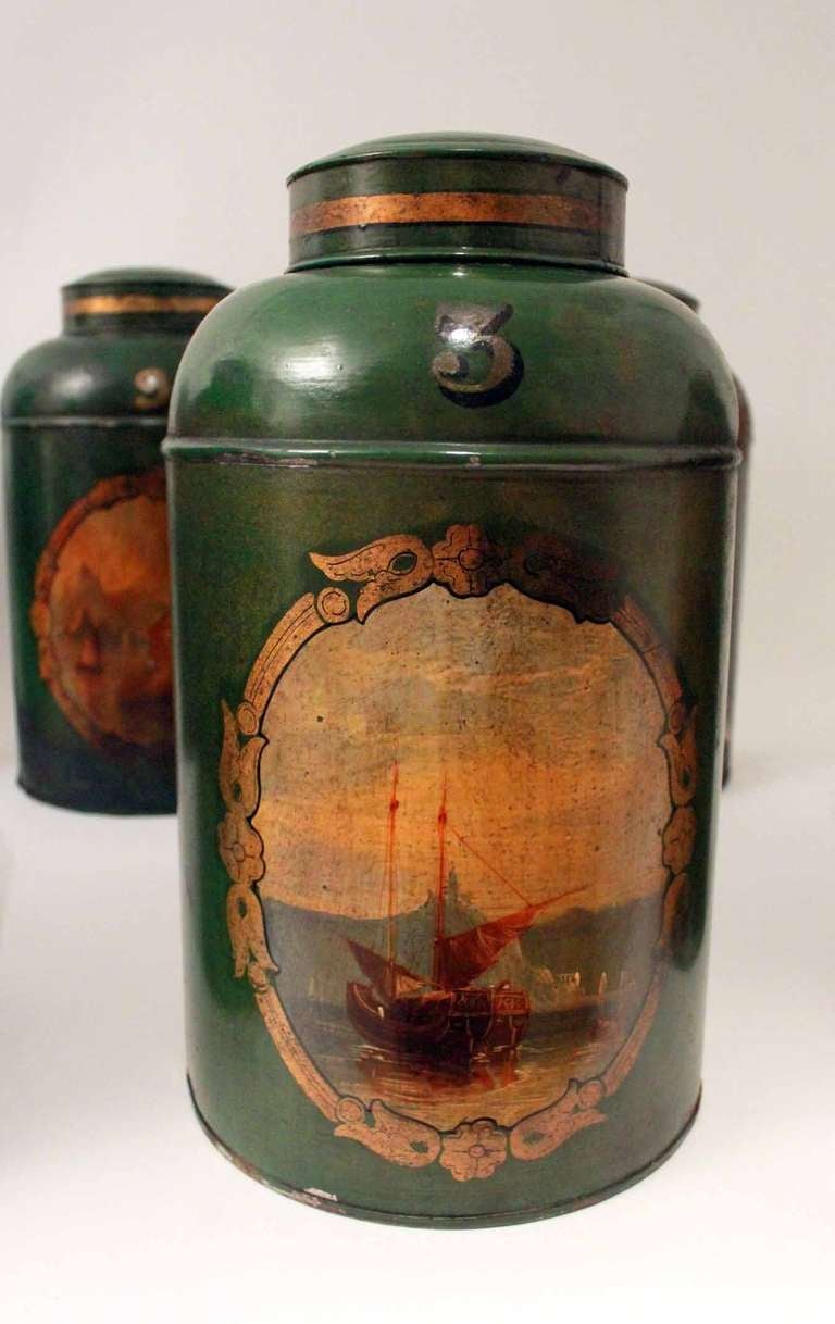 English Set of Ten 19th Century Tole Tea Canisters